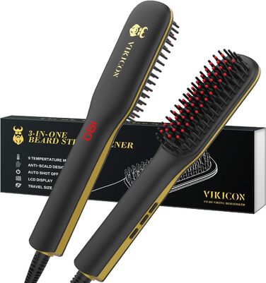 Електричний випрямляч для бороди чоловічий з LED-дисплеєм, керамічний та іонний, для подорожей та дому