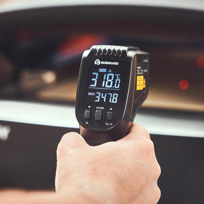 Інфрачервоний термометр BURNHARD з подвійним лазером, -50 – 550 °C, з функцією утримання, регулюванням випромінювання, для піцокаменів та грилів
