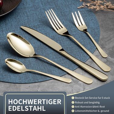 LAZAHOME Cutlery Set, Stainless Steel Mirror Polished 30-Piece Cutlery Set for 6 People, Dining Cutlery Set with Knife Fork Spoon for Family/Party/Restaurant, Champagne Gold Tableware, Dishwasher Safe Champagne Gold 30 Pieces