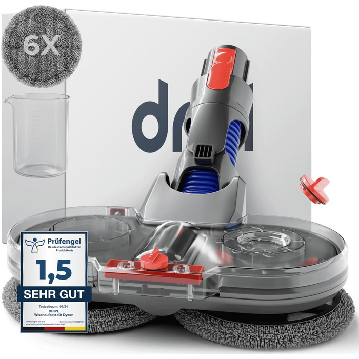 Насадка для миття підлоги Dripl для пилососів Dyson V7/V8/V10/V11/V15/Gen5, електрична, з резервуаром для води та 6 змінними миючими мопами + контейнер для рідини