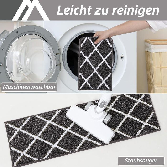 Комплект килимків для сходів COSY HOMEER (15 шт.), 70 x 22 см, антиковзаючі, самоклеючі, машинне прання, 100% поліестер, TPE-підкладка, для дітей, літніх людей та домашніх тварин, чорно-білі