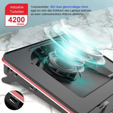 Підставка охолодження для ноутбука IETS GT500 з турбо-вентилятором (4200 RPM), регулюванням швидкості, фільтром пилу, для ноутбуків 13-17.3 дюймів