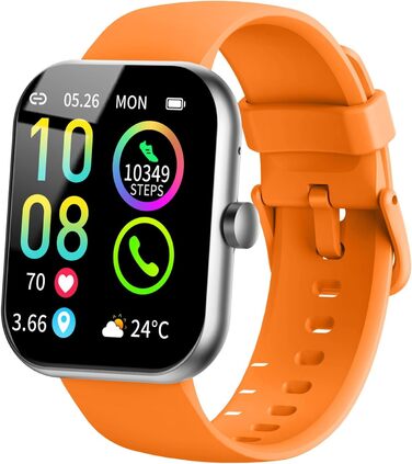 Смарт-годинник чоловічий/жіночий з функцією дзвінків, Orange. Фітнес-трекер SpO2, пульсометр, моніторинг сну, 110+ режимів спорту, IP68, Android/iOS