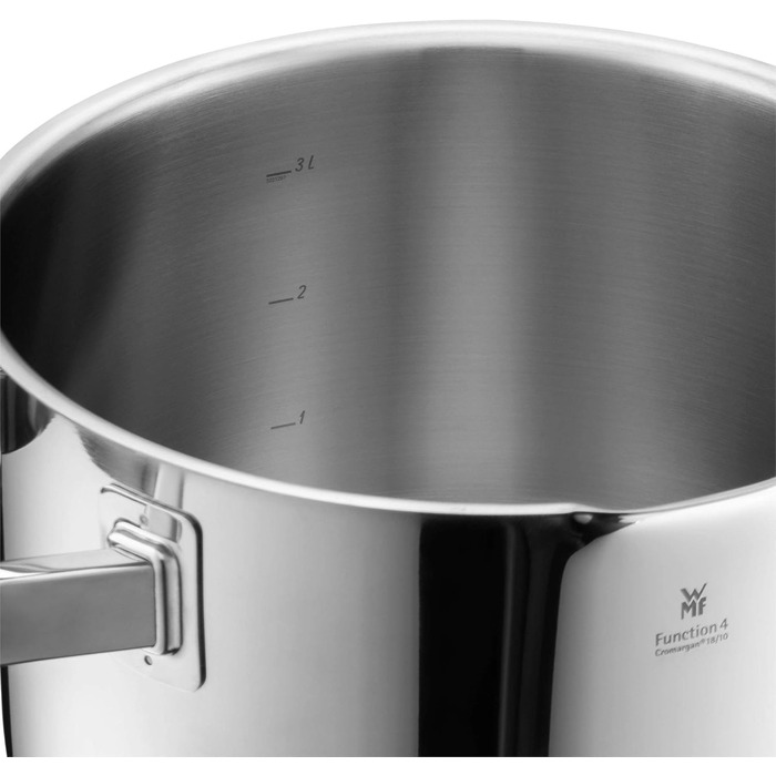 Каструля WMF Function 4 з ручкою 16 см, скляна кришка, 1,4 л, каструля для молока, індукційна, Cromargan нержавіюча сталь, 4 функції зливу, внутрішня шкала, червона