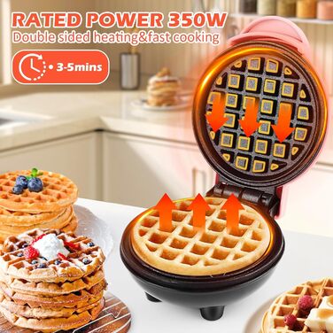 Вафельниця Mini Belgische 10см, 220V, 350W, Рожева | Вафельниця для приготування бельгійських вафель