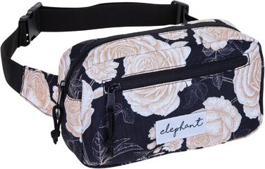 Сумка на пояс (фенні-пак) для жінок та чоловіків, велика, чорна з квітковим принтом, 13021