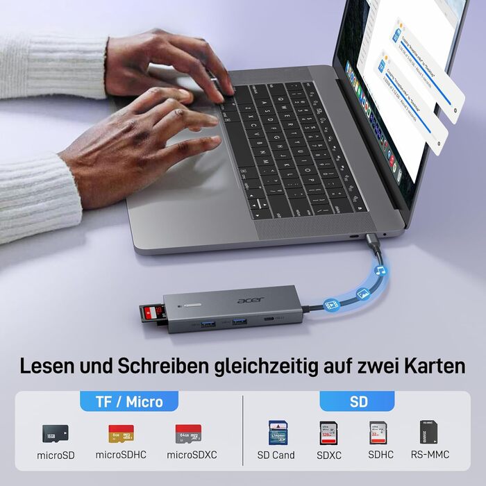 Док-станція Acer USB-C 9-в-1: Dual HDMI 4K@60Hz, 3xUSB-A, USB-C 5Gbps, 100W PD, SD/TF, для Dell, Chromebook, MacBook, Surface