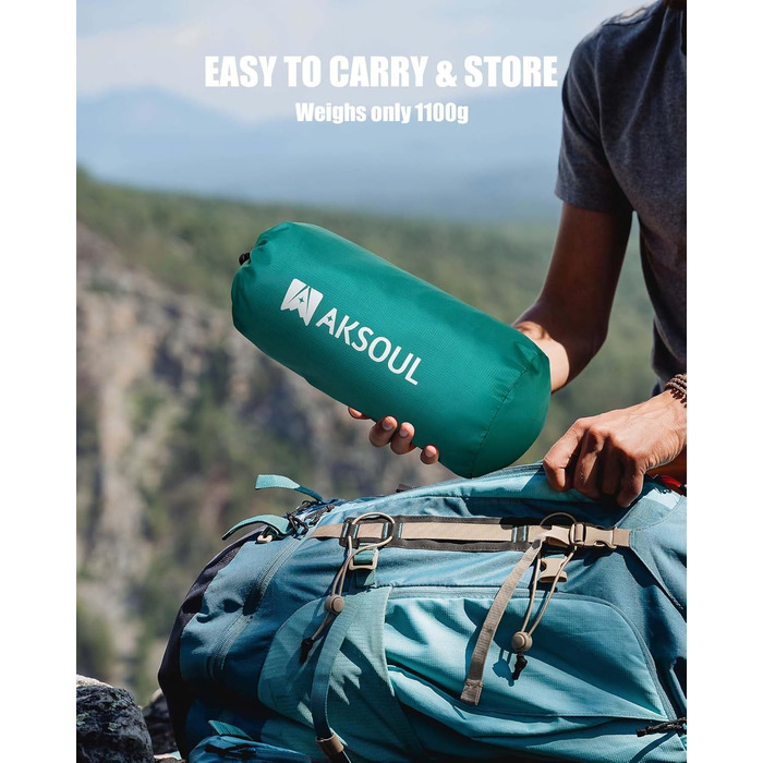 Надувний килимок для кемпінгу - самонадувний, товстий, з подушкою, для рюкзаків, трекінгу, подорожей - блакитний