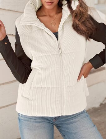 Жіноча тепла зимова жилетка FEOYA з коміром-стійкою, без рукавів, утеплена, біла (M)