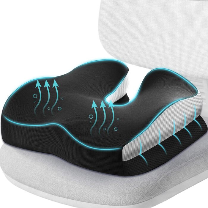Ортопедична подушка для сидіння з піни Memory Foam: для офісного крісла, авто, інвалідного візка. Чорний дихаючий чохол