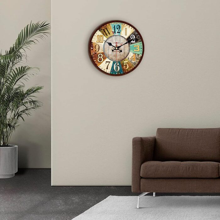 VIKMARI Quartz Wall Clock Wood Silent Hanging Clock, Battery-Powered Round Rustic Clock, Easy to Read Vintage Indoor Wall Clock || 14' (France Parisian Style, 30 cm)