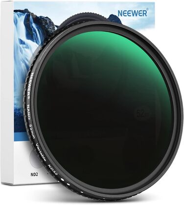 NEEWER 52mm Змінний ND-фільтр ND2-ND32 (1-5 ступенів затемнення) для об'єктивів камери, оптичне скло HD, 30-шарове нанопокриття, ультратонкий алюмінієвий каркас, водовідштовхувальне та антиблікове покриття