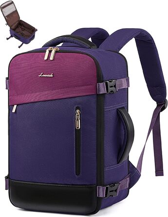 LOVEVOOK Рюкзак ручної поклажі 40L, 17.3 дюйми, великий, для жінок та чоловіків, розширюваний, рюкзак для подорожей, Travel Backpack, Cabin Bag, 40x30x20cm, (Синьо-фіолетовий + фіолетовий + чорний)