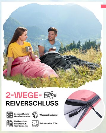 Sportneer Summer Sleeping Bag - Lightweight, Waterproof Camping Sleeping Bag for Backpacking, Hiking & Travel (Pink)