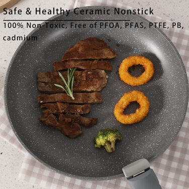 Florosa Ceramic Pots & Pans 5-Piece Set, 20/26cm Non-Toxic Cookware Set, Non-Stick Coated Pan with Lid & Removable Handles, Induction and Oven Safe, PTFE and PFOA Free, Pink