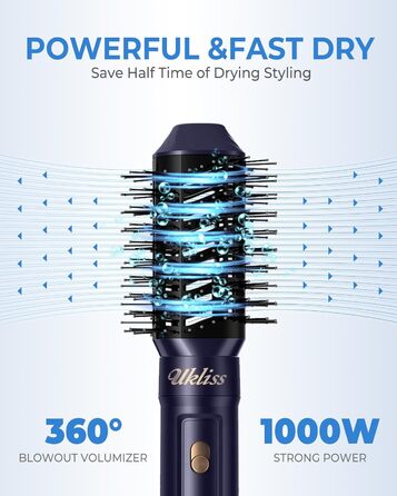 UKLISS 6-в-1 Стайлер для волосся: фен, плойка, брашинг, випрямляч, мультистайлер. Професійний набір для волосся, блакитний колір