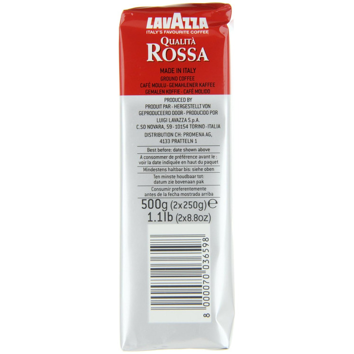 Мелена кава Lavazza Qualità Rossa Classico, для гейзерної кав'ярки та фільтр-кави, інтенсивність 7/10, темне обсмажування, 10 упаковок по 250 г