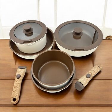 Набір посуду Royal Swiss 9-ти частинний з нержавіючої сталі, індукційний, з 2 ручками, для всіх плит - Бежевий Діамант (без PFOA, PFAS)