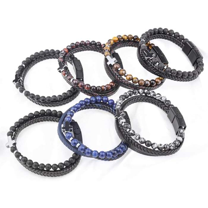 Чоловічий шкіряний браслет з хрестом, розарій, чорний/коричневий, аксесуар для чоловіків та хлопців