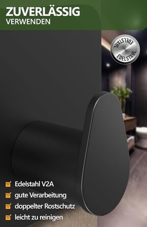 Набір тримачів для рушників 4smile (6 шт.) без свердління, з нержавіючої сталі, чорний. Клейкі гачки для ванної кімнати, міцна фіксація.