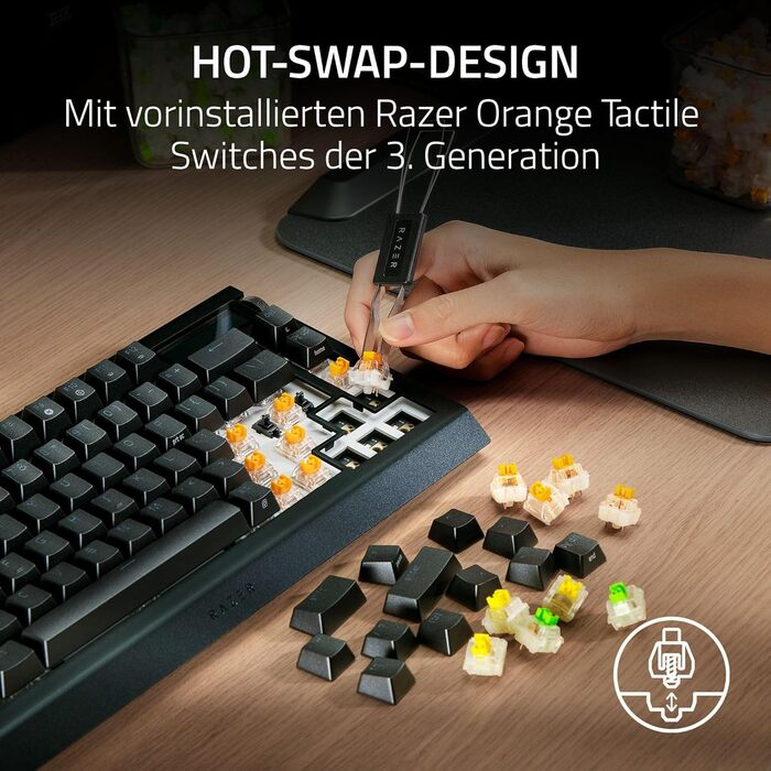 Механічна ігрова клавіатура Razer BlackWidow V4 Pro 75% з Green Switch, RGB Chroma, 6 макро-клавіші, Doubleshot ABS, QWERTY US-розкладка, чорна