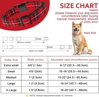 Нашийник для собак Unique Style Paws, регульований, м'який та зручний, в клітинку, для малих, середніх та великих собак, обхват шиї 25,4–40,6 см, червоний