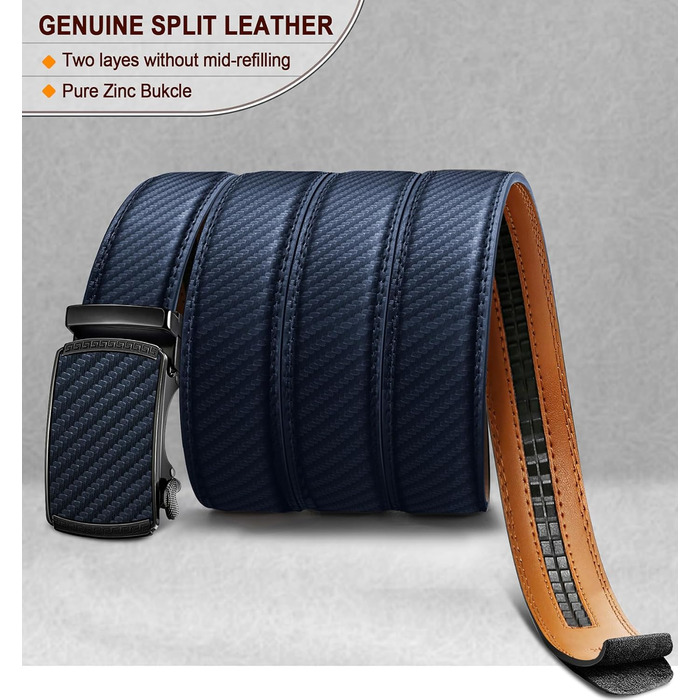 Чоловічий ремінь KEMISANT 2 шт. з автоматичною застібкою, шкіряний, регульований, 35 мм, з подарунковою коробкою, чорний/пурпурно-синій