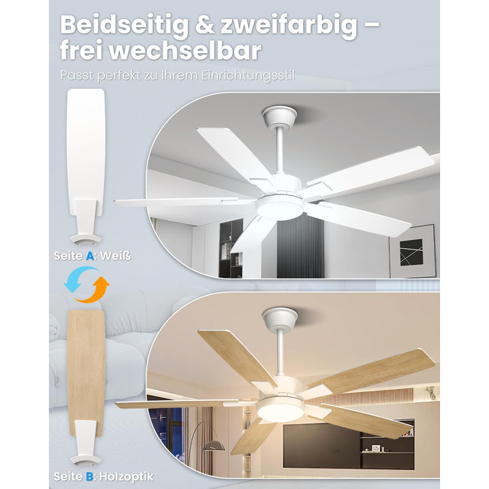 Стелянка-вентилятор Mefine з двома кольорами, обертаються крила, з підсвіткою, 132 см, з пультом керування, тиха лампа для вітальні, спальні, тераси, 5 крил