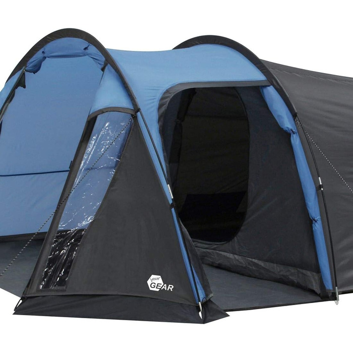 Your GEAR Zelt Sopero 4-Person Tunnel Tent with Side Entrance, Living Space Window, Waterproof (5000 mm), UV 50+ Protection, Blue/Gray