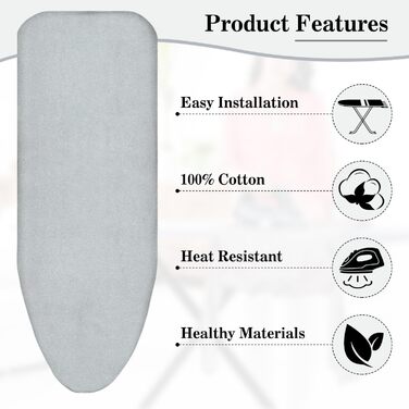 Чохол для прасувальної дошки з бавовни, 138x45 см, для прасувальних дошок 120-125 см, сумісний з парогенераторами