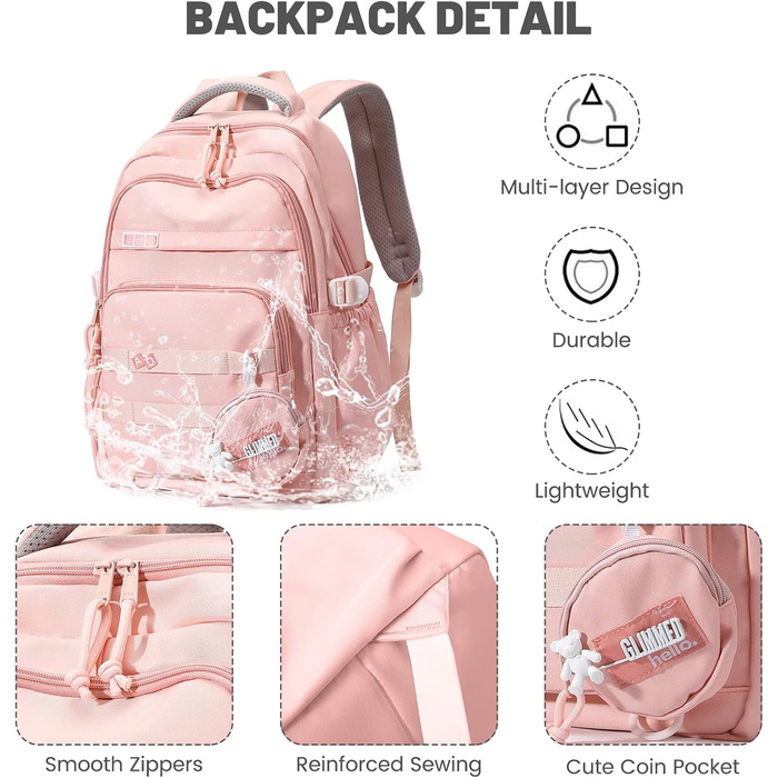Дитячий рюкзак для школи дівчинки-підлітка, водонепроникний, велика місткість, рожевий