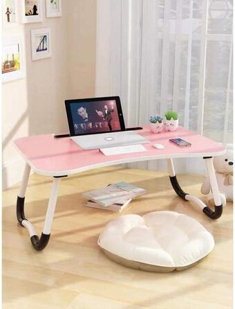 Регульований столик для ноутбука в ліжко, підставка для ноутбука та планшета, складаний столик для дивану, 60 x 40 см, Рожевий