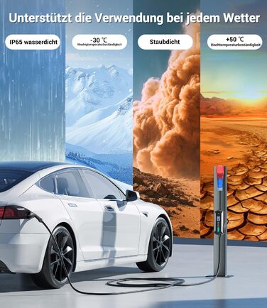 Портативний зарядний пристрій для електромобілів IEC 62196-2, 7,4 кВт, 7м, IP65, LCD, регулювання потужності та часу початку