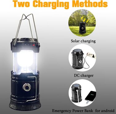 Foldable Portable LED Camping Lantern, XTAUTO Lightweight, Waterproof, Solar Powered, USB Rechargeable, LED Flashlight, Survival Kits for Indoor and Outdoor, Emergency Light, Power Outages