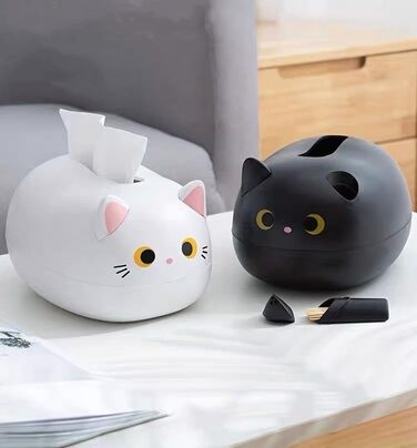 BSTCAR Tissue Box Cat 22x16x13cm Kawaii Cat Tissue Box Bathroom, Living Room, Bedroom, Car and Office White