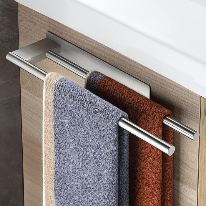 Подвійний тримач для рушників Doppelt без свердління, 304 нержавіюча сталь, сріблястий, 39 см