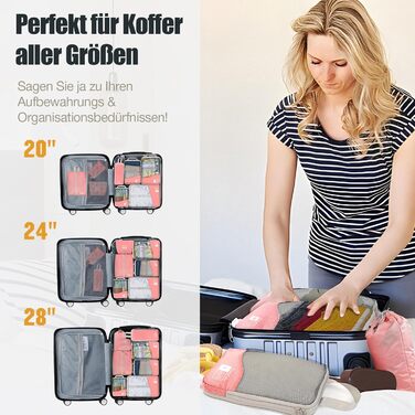 Набір кубиків-органайзерів для валізи VnioLife (8 шт.) - компресійні, для подорожей, блакитний/рожевий