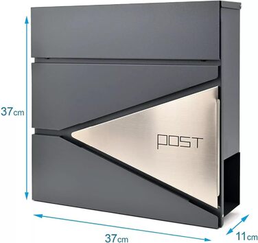 Поштова скринька Verda з газетницею, нержавіюча сталь, антрацит, 2 ключі - дизайнерська настінна скринька з прихованим замком