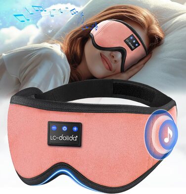 Маска для сну з навушниками Bluetooth LC-Dolida V5.4, 3D маска для сну з дихаючим матеріалом для жінок та чоловіків, з мікрофоном для подорожей, сну, йоги та медитації (Flamingorosa)