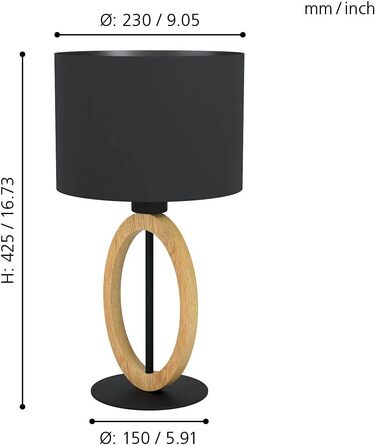 Торшер Eglo Basildon 1: дерев'яний торшер з абажуром, настільна лампа для вітальні, спальні, з вимикачем, E27