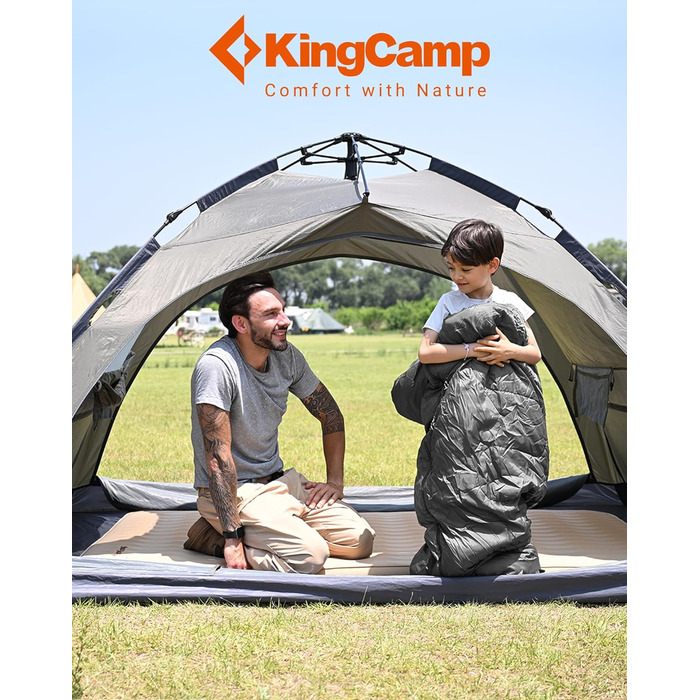 Спальний мішок для дітей KingCamp - легкий, теплий, для кемпінгу та походів (3-4 сезони), сірий, L