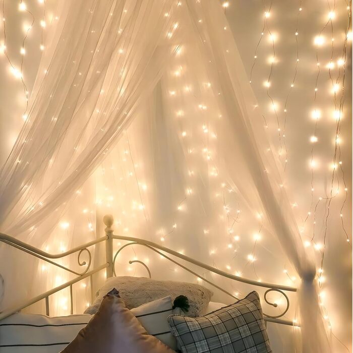 Ланцюжок світлодіодів 2x2м, 200 LED, USB, тепле біле світло для декору кімнати, вечірки, Рамадан, весілля, Різдво