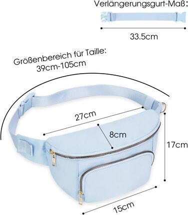 Поясна сумка для жінок та чоловіків, стильна, з 4 кишенями на блискавці та регульованим ремінцем, ідеальна для подорожей та піших прогулянок (світло-блакитна)