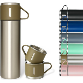 Термос 500 мл з нержавіючої сталі – 2 чашки з ручками – без витоку, BPA-free – з щіткою для чищення – колір: сріблястий