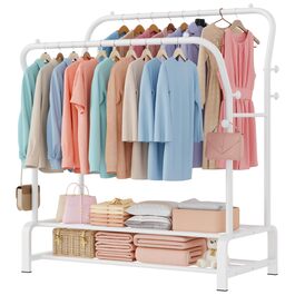 Вішалка для одягу металева подвійна з гачками та полицею для взуття, біла - Stabil