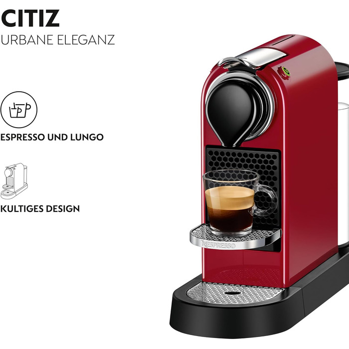 Кавова машина Krups Nespresso CitiZ XN7415, капсульна, 1260 Вт, 19 бар, резервуар 1 л, червона