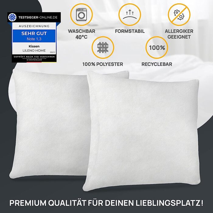 LILENO HOME Набір 6 подушок 40x40 см для алергіків, поліестер, для дивана, софи, коктейльних та головних подушок, внутрішня подушка, прати при 40°C