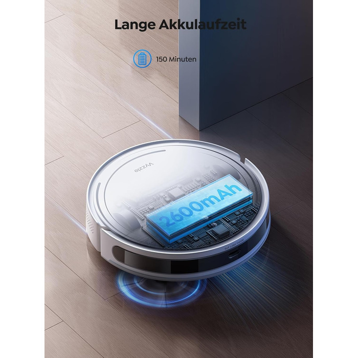 Робот-пилосос з функцією миття підлоги Vyzzle D10, LDS навігація, 5000Pa, керування через додаток/Alexa, для шерсті тварин, килимів, твердих підлог, білий