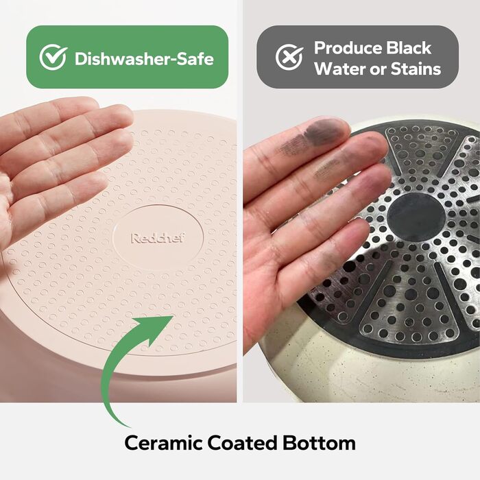 Набір посуду Redchef 16 предметів: каструлі та сковороди з керамічним антипригарним покриттям, знімні ручки, без PFAS, PFOA та PTFE, для кемпінгу та приготування їжі, сумісний з духовкою (колір: рожевий)