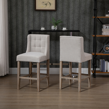 HOMCOM 2-Piece Bar Stool Set with Backrest, Upholstered Button-Tufted Bar Stools, Solid Wood, Includes Footrest, 47 cm x 50 cm x 101 cm, Grey + Natural